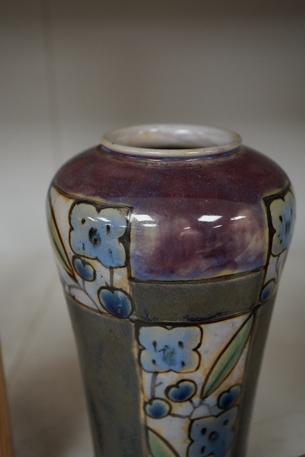 A Royal Doulton pottery vase and a Poole pottery Delphis vase, tallest 20.5cm